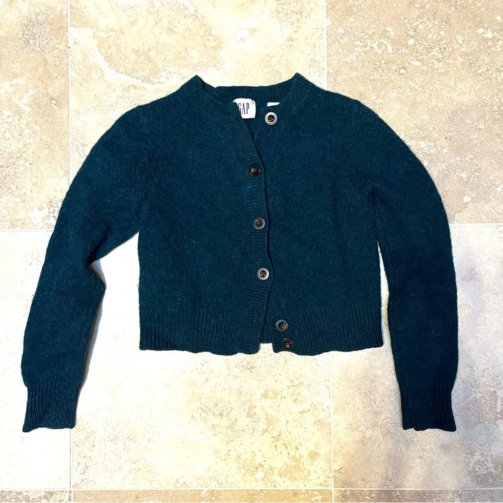 Vintage GAP Wool Emerald Green Cropped Women’s Cardigan Sweater Jumper